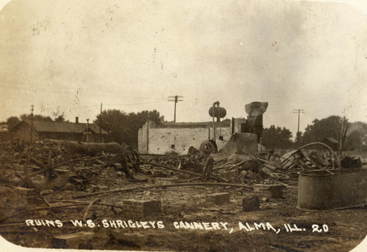 W.S. Shrigley's Cannery in ruins after the 1908 fire