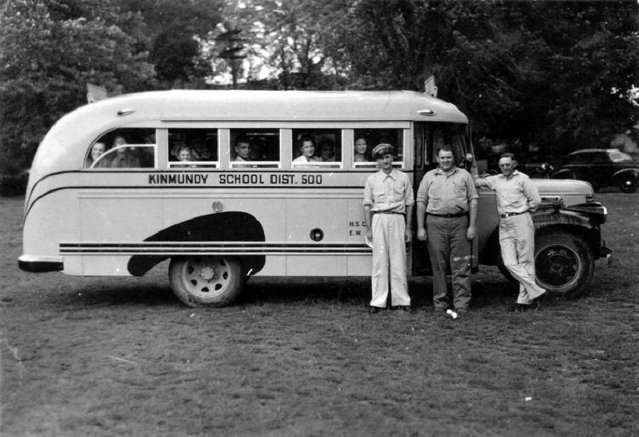 First bus at Kinmundy School; Kinmundy, Marion Co., IL; Fall 1941